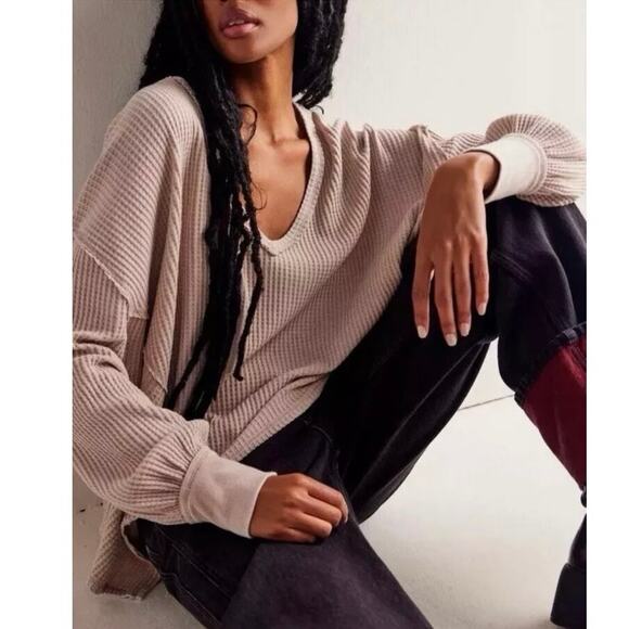 Free People We The Free Coraline Thermal Oversized Top Winter Bloom Blush Medium - Picture 13 of 13